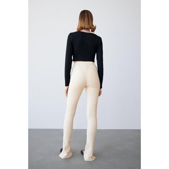 Zara Beige Slit Ribbed Leggings XL 5039 225 NWT - Picture 8 of 16